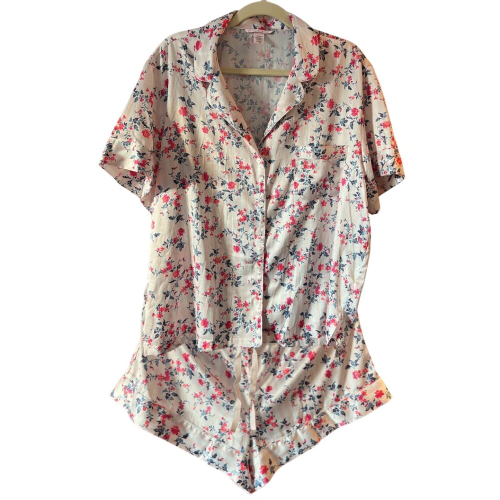 Victoria's Secret Floral Striped Satin Pajama Set XL